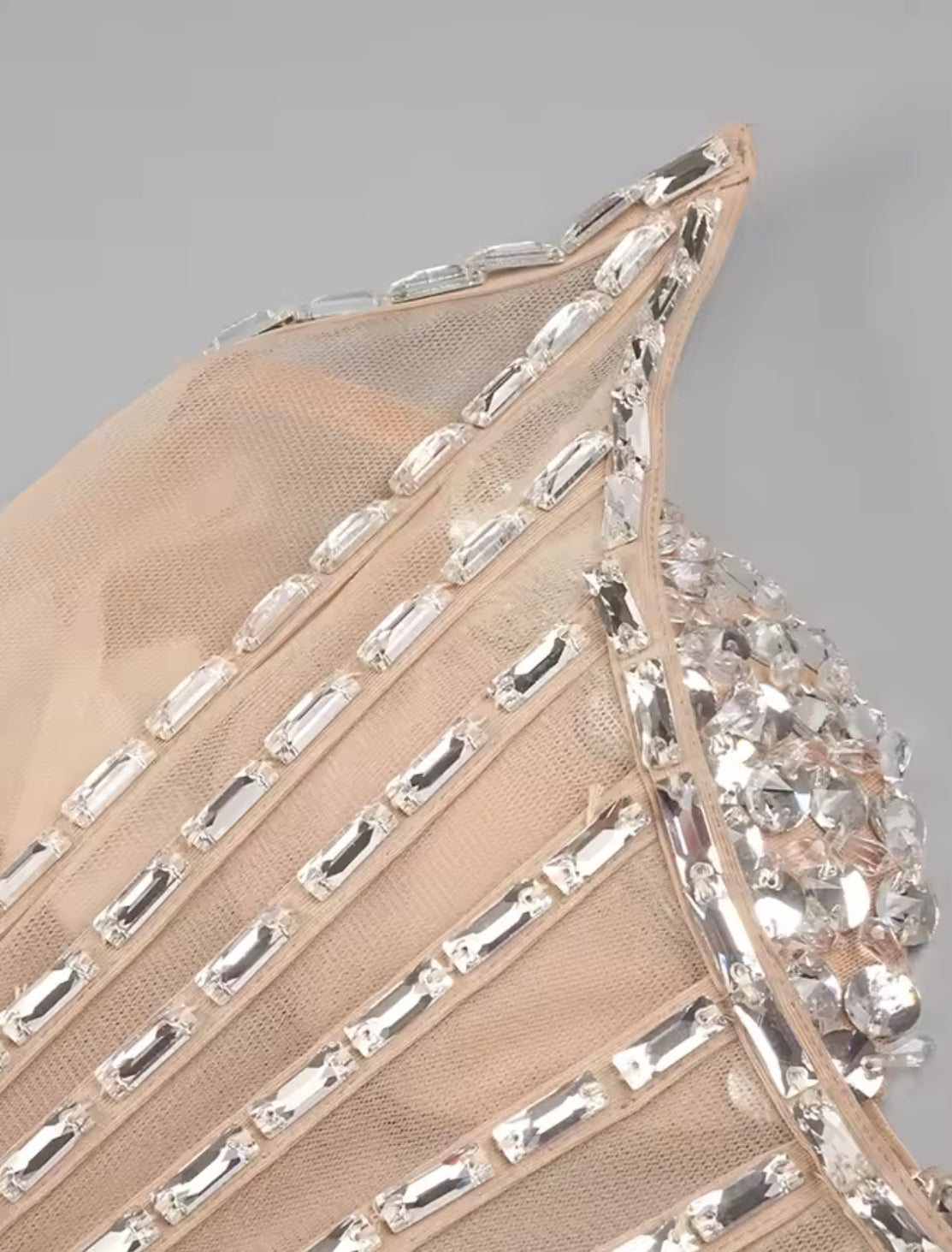 Champagne Mesh Crystal Nude Dress