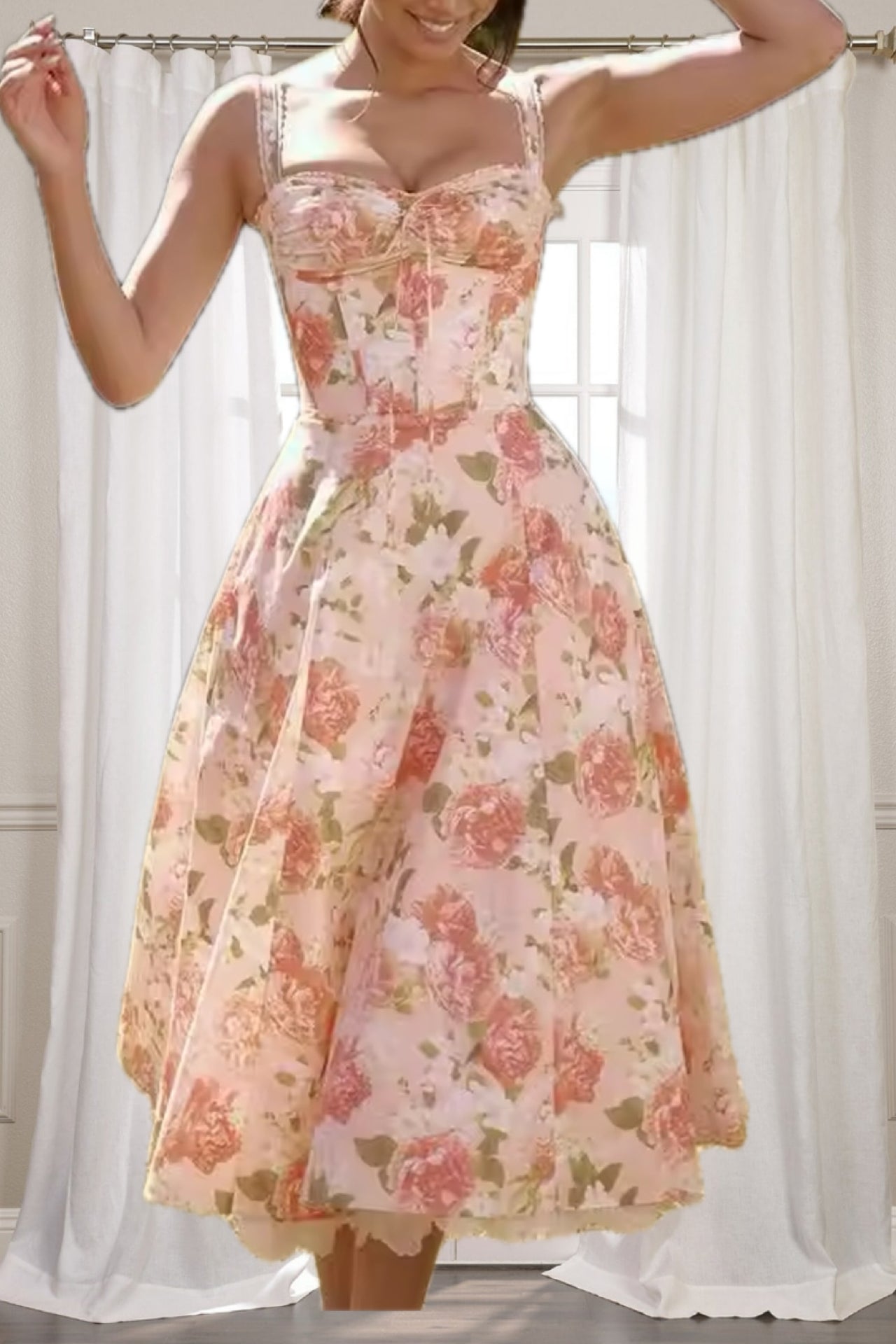 Floral Midi Dress with Strap