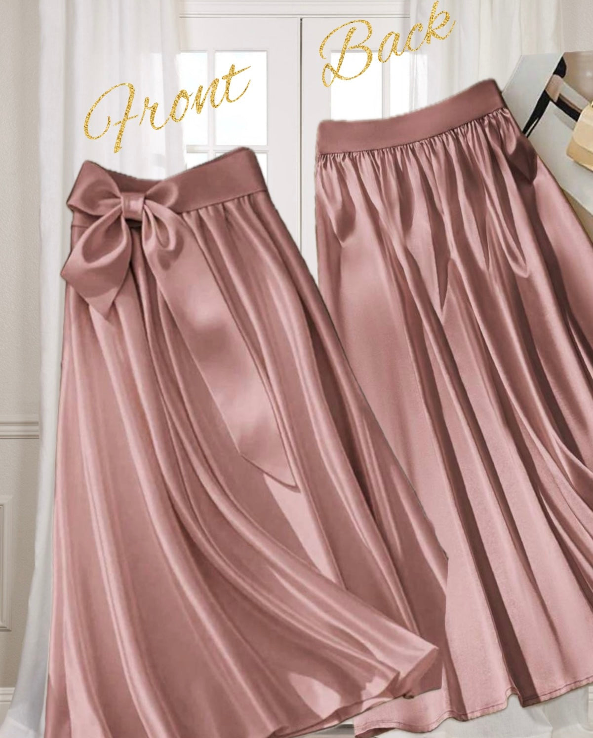 Silk Satin Aline Gathered Skirt