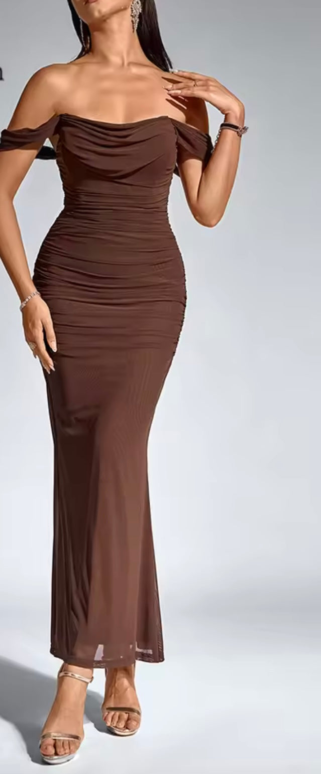 Off Shoulder Layered Tulle Dress