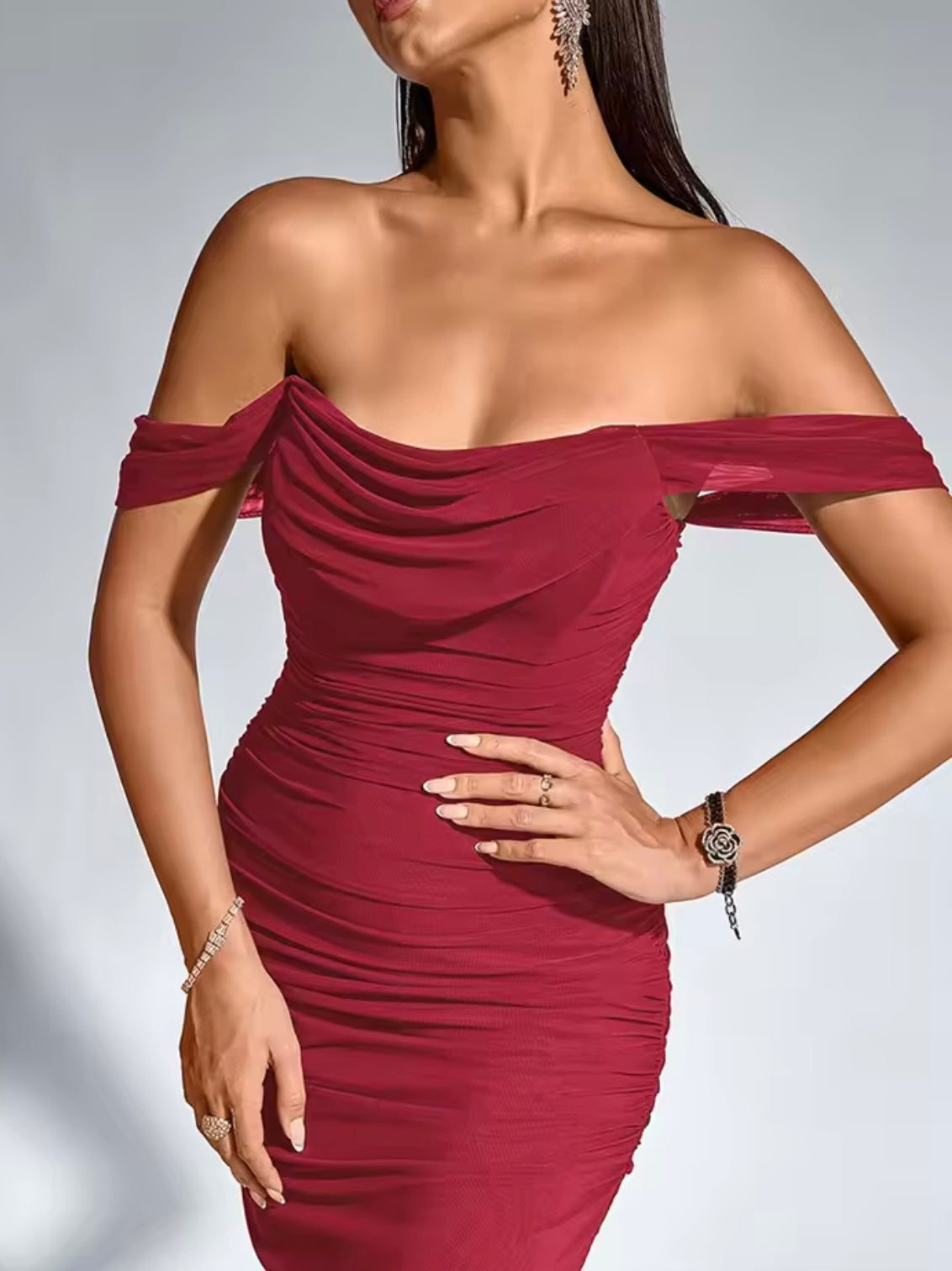 Off Shoulder Layered Tulle Dress