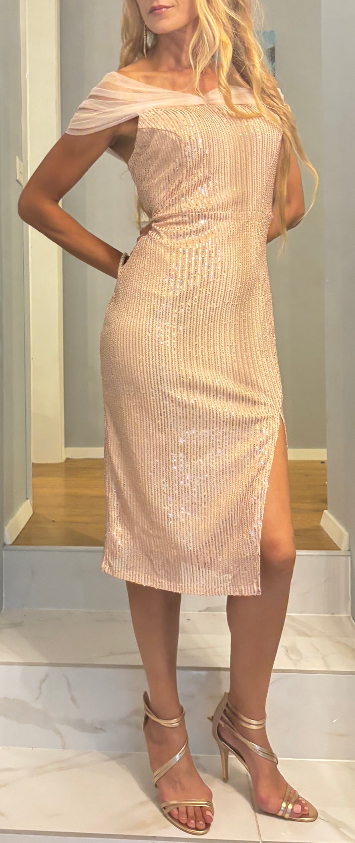 Champagne Sequin Cocktail Dress