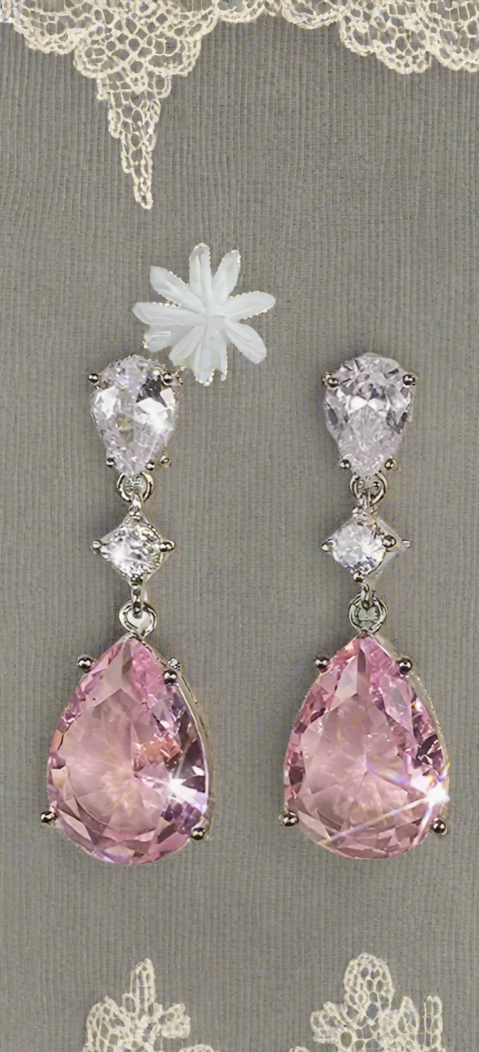 Delicate Pink Crystal Tear Drop Erring