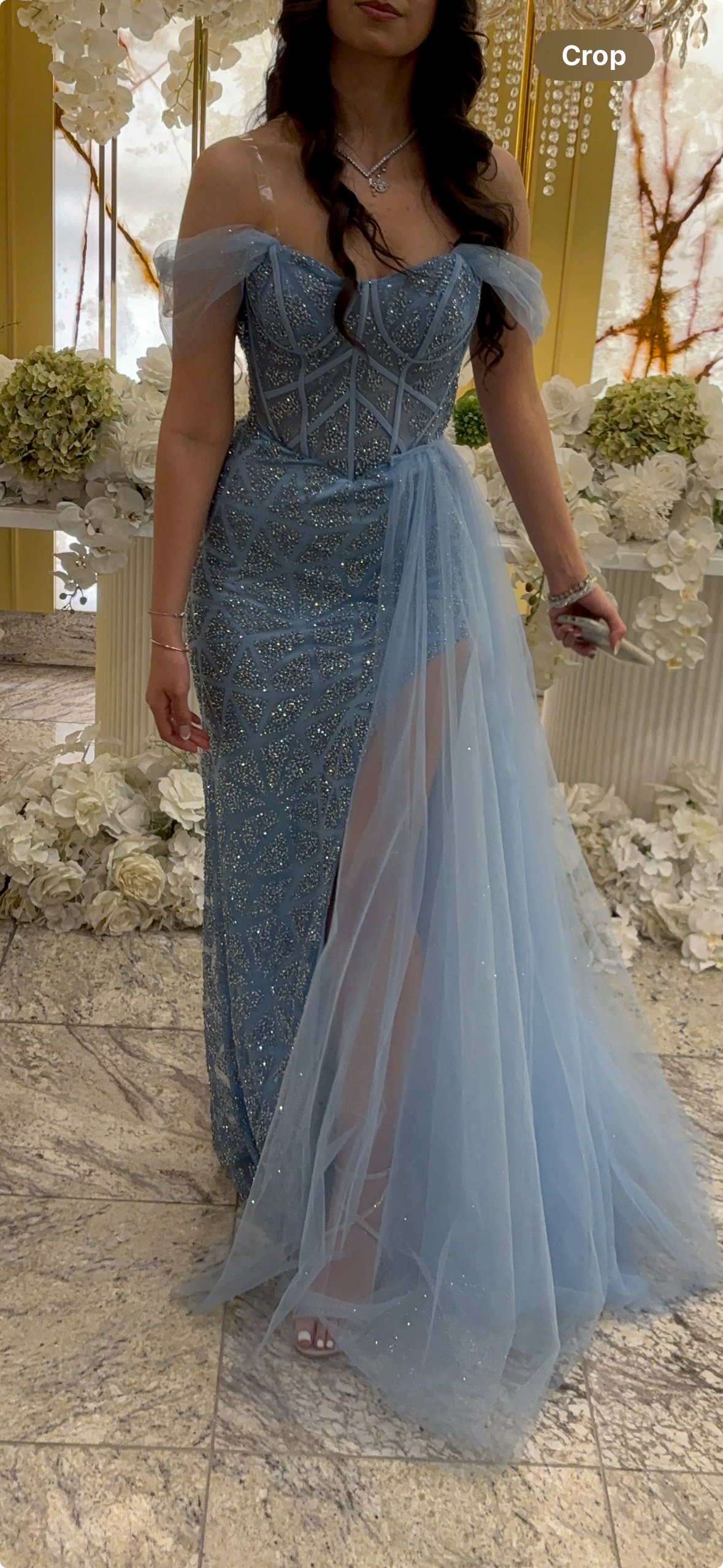 Silver Mist Crystal Glitter Split Prom Dress