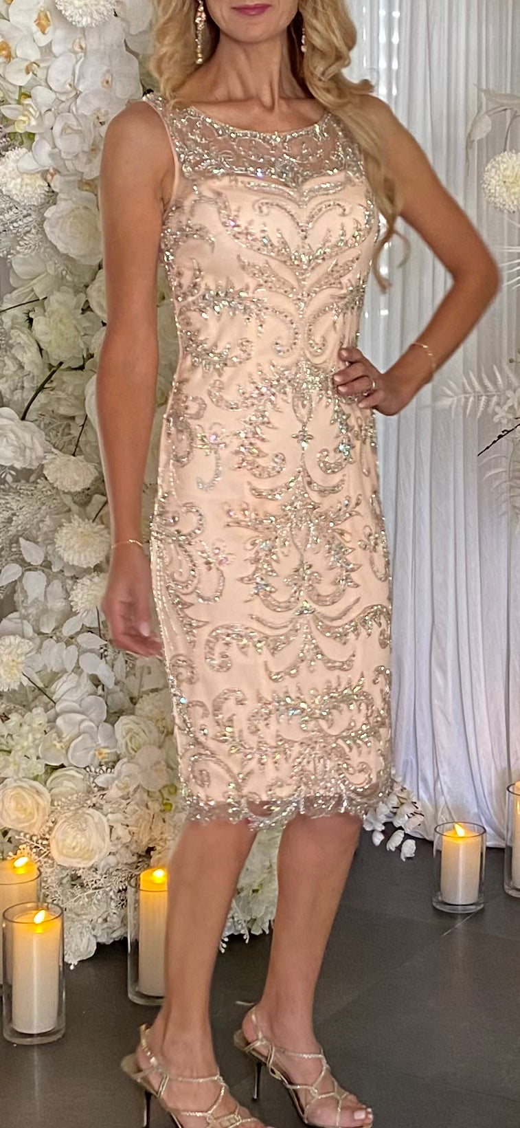 Pink Champagne Embellished cocktail dress pink champagne