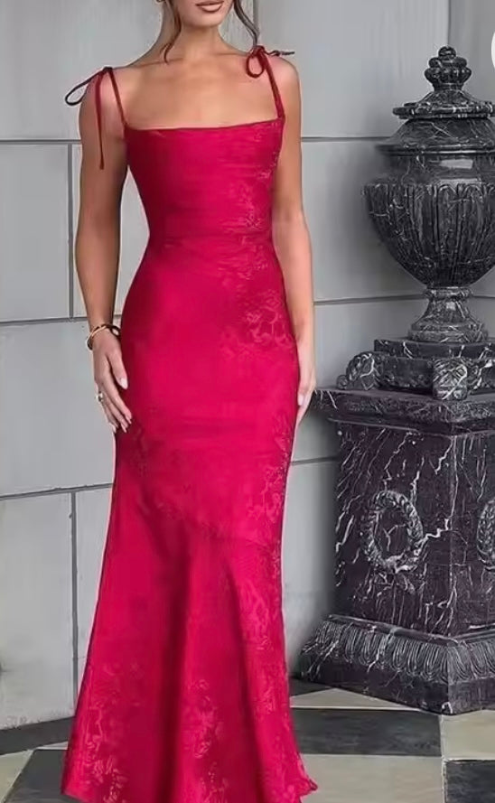 Satin Brocade Fit and Flare Gown