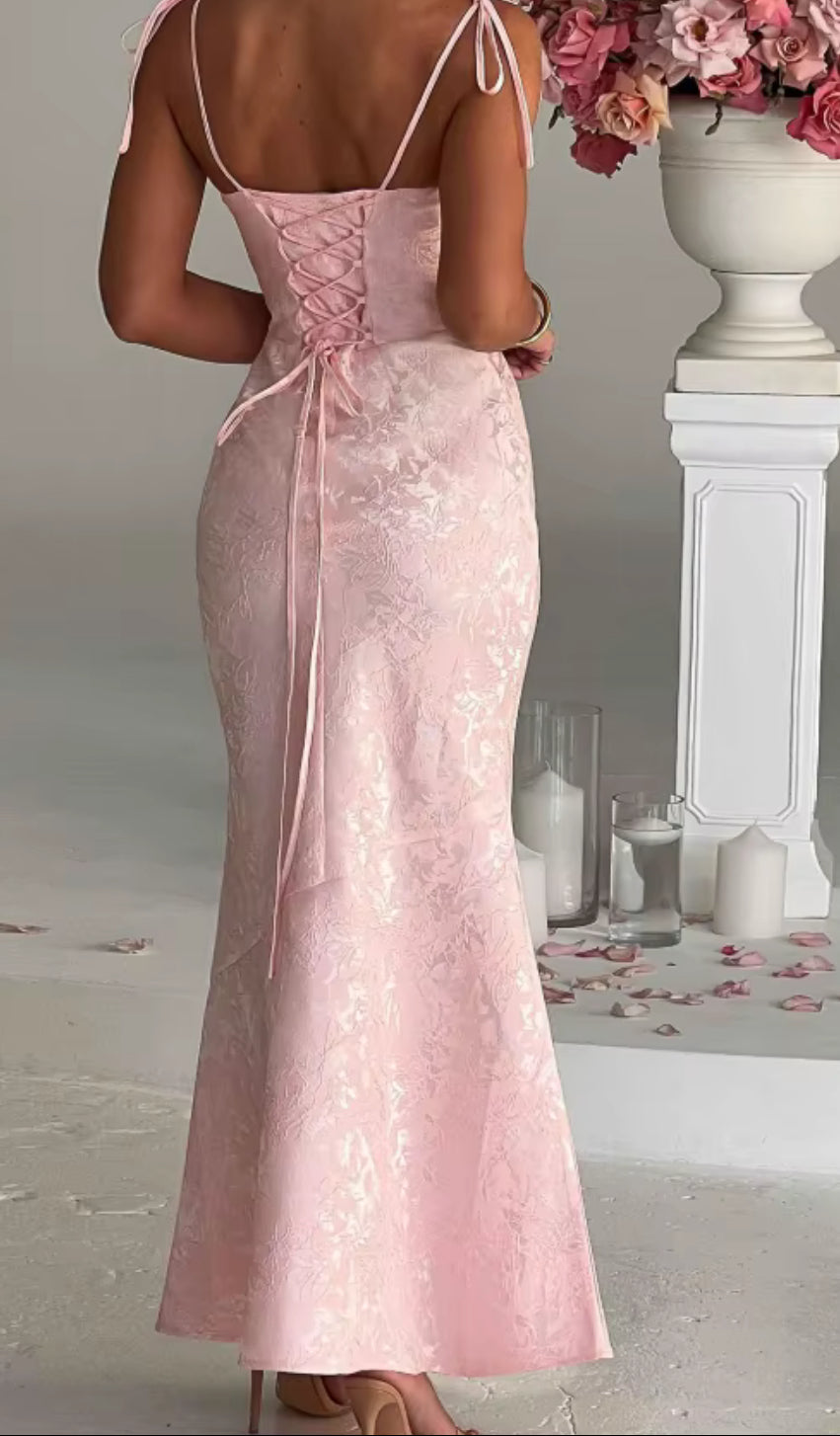 Satin Brocade Fit and Flare Gown