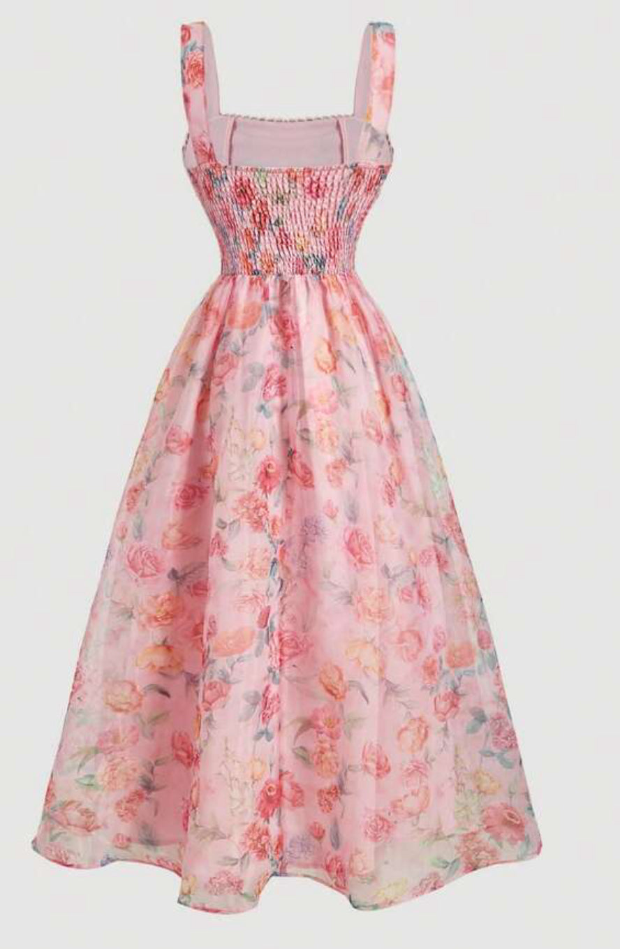 Floral Pink Ribbon Rose Dress