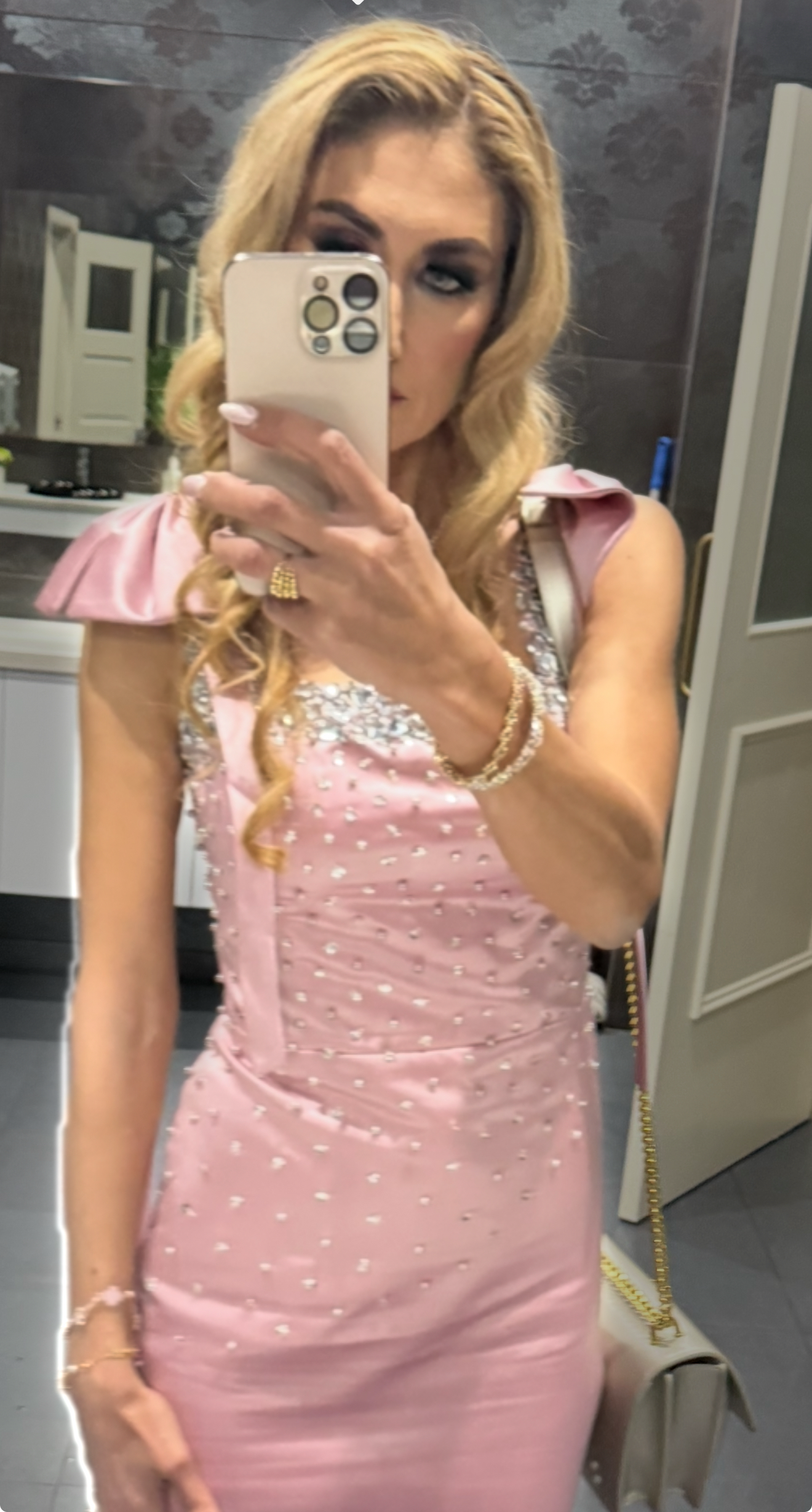 Couture Blush Pink Satin Dress